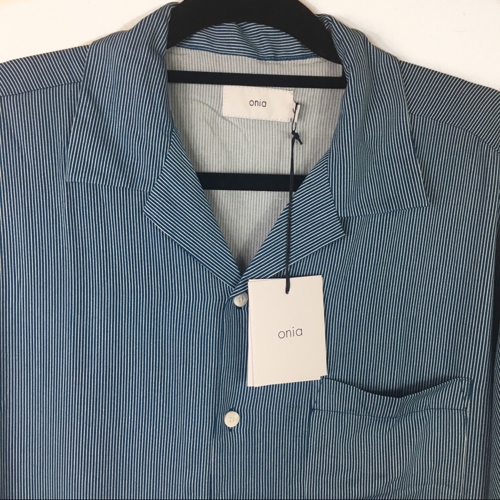 NWT Onia short sleeve stripe woven shirt medium - Picture 3 of 7